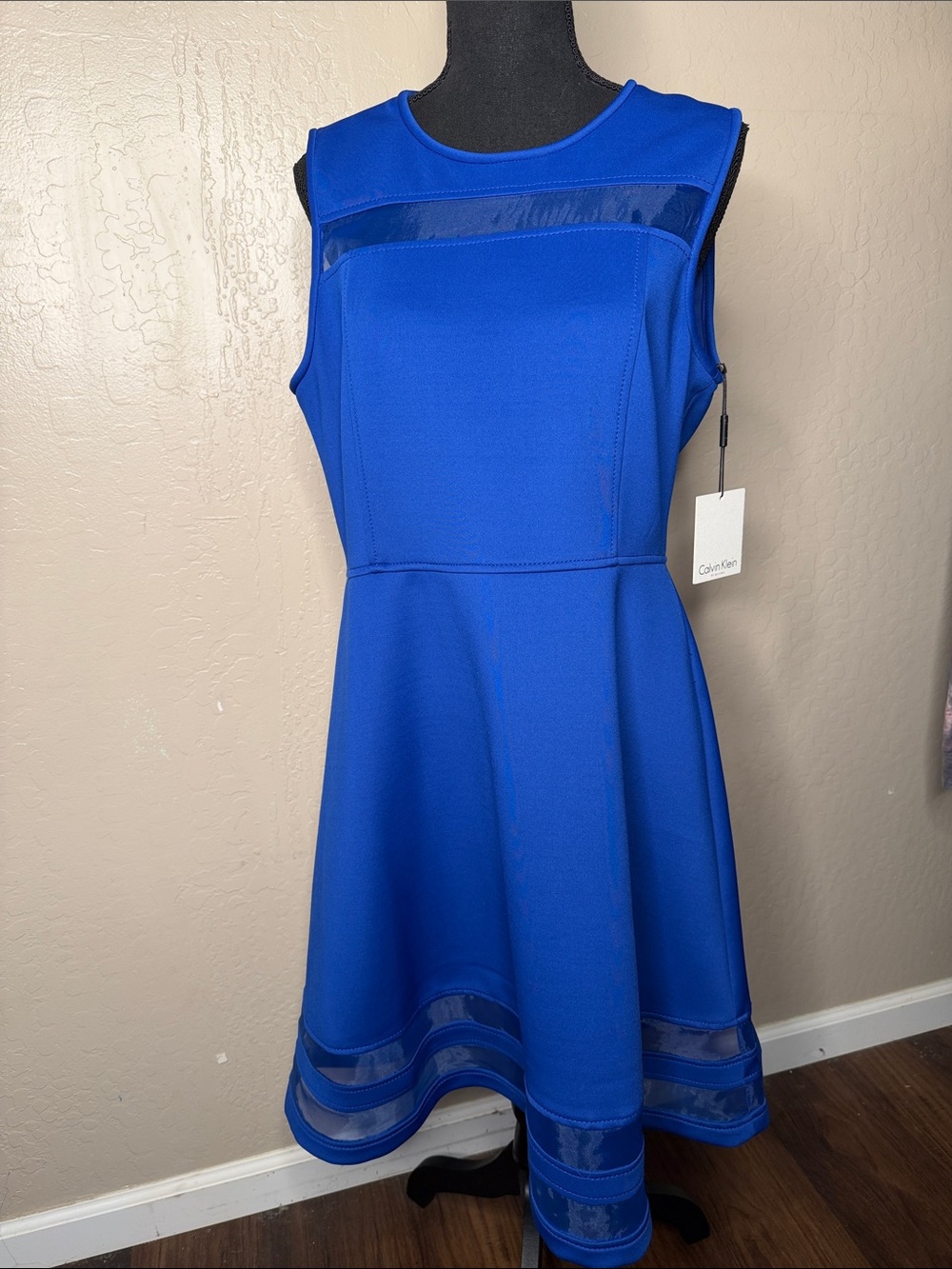 Calvin Klein Cobalt Blue Sleeveless Fit-and-Flare Mini Dress